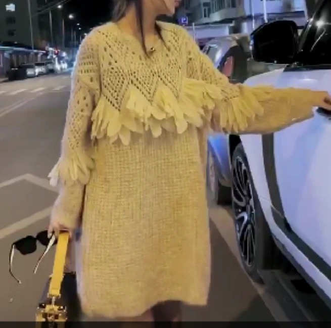 2024秋季新款时尚百搭款式女装气质减龄设计感镂空针织连衣裙