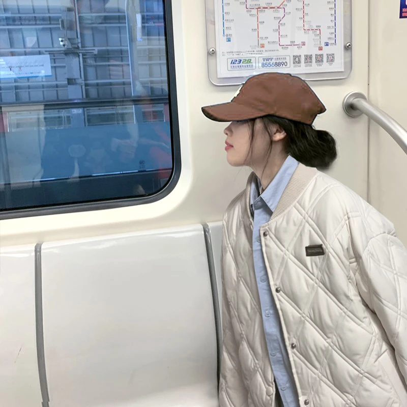 男女同款棒球棉服新款春冬季棉衣设计感小众学生百搭菱格棉袄外套