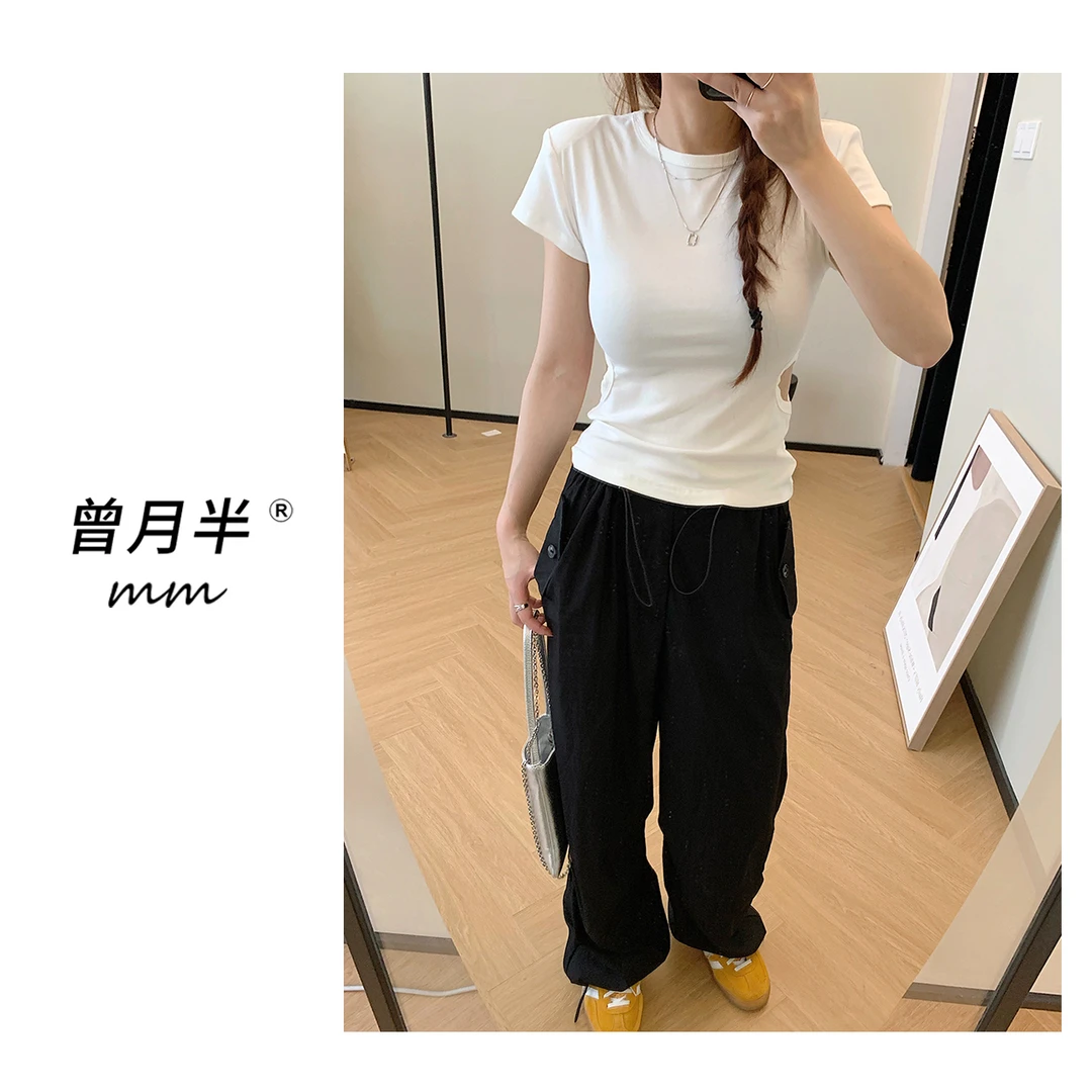 曾月半mm清仓《小腰Tｅｅ》弹力垫肩镂空小腰Tｅｅ！ZS239