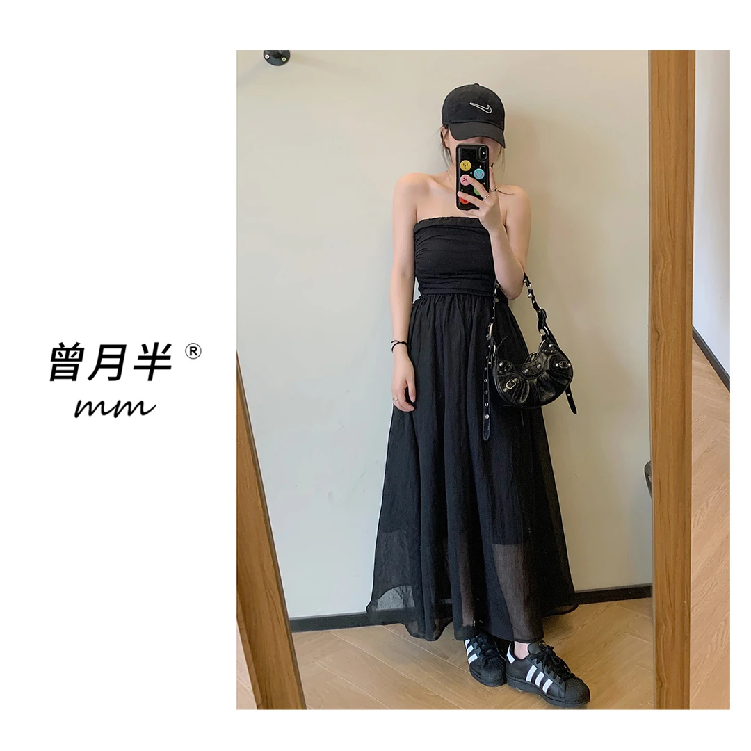 曾月半mm清仓《黑精灵》手工层次打揽抹胸连衣裙！ZL19