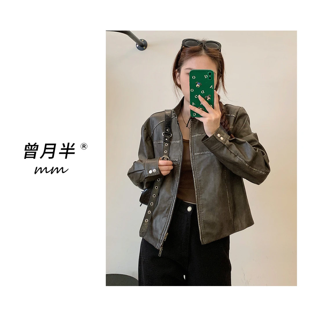 曾月半mm清仓《落日旧金山》等很久的全手工擦色短款皮衣外套！ZS297