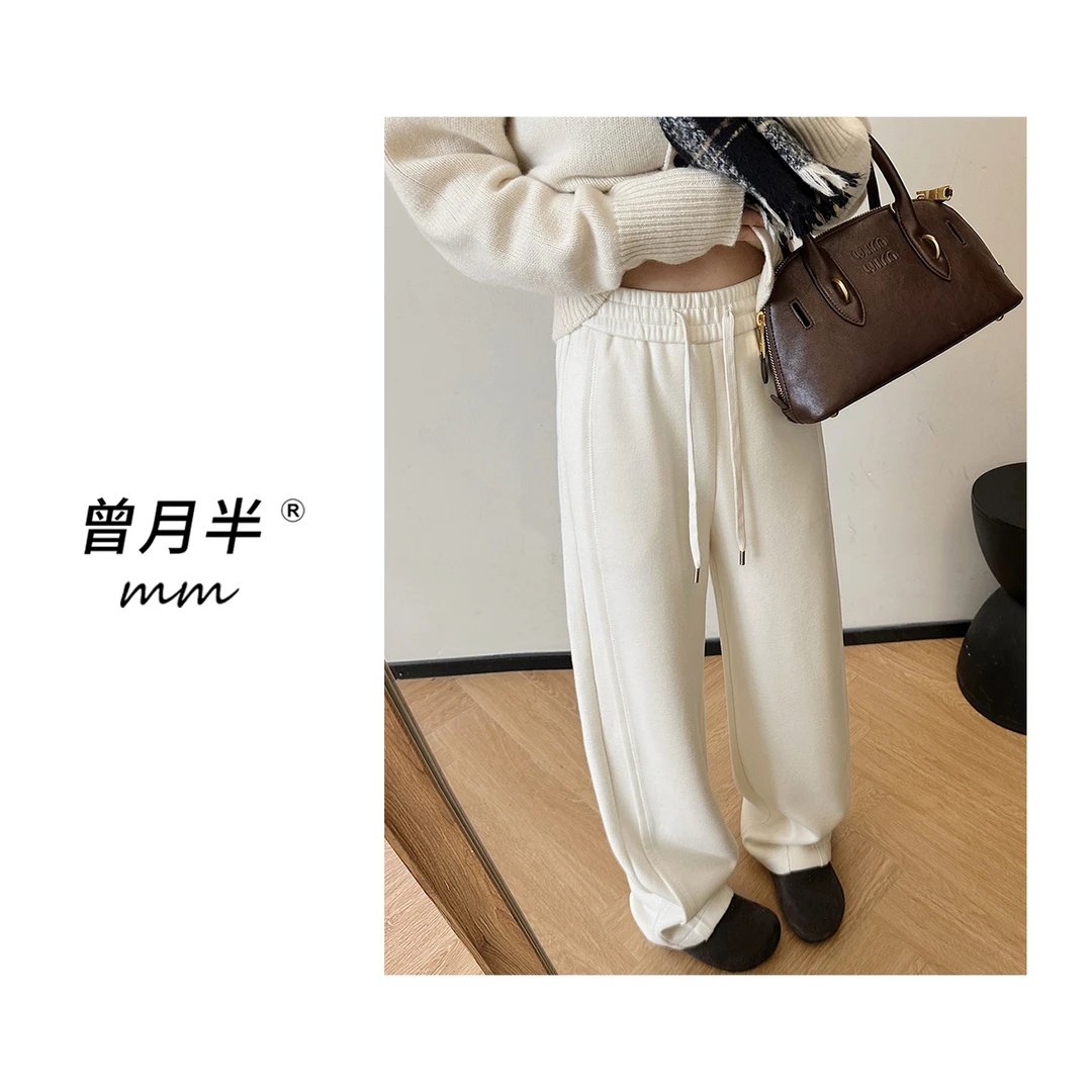 曾月半mm清仓《舒服裤》450G定制面料三角针侧缝阔腿休闲裤！zk279