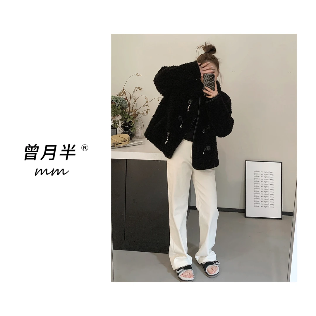 曾月半mm清仓《雅痞白白裤》复古抓绒窄版腰带牛仔裤！ZK140