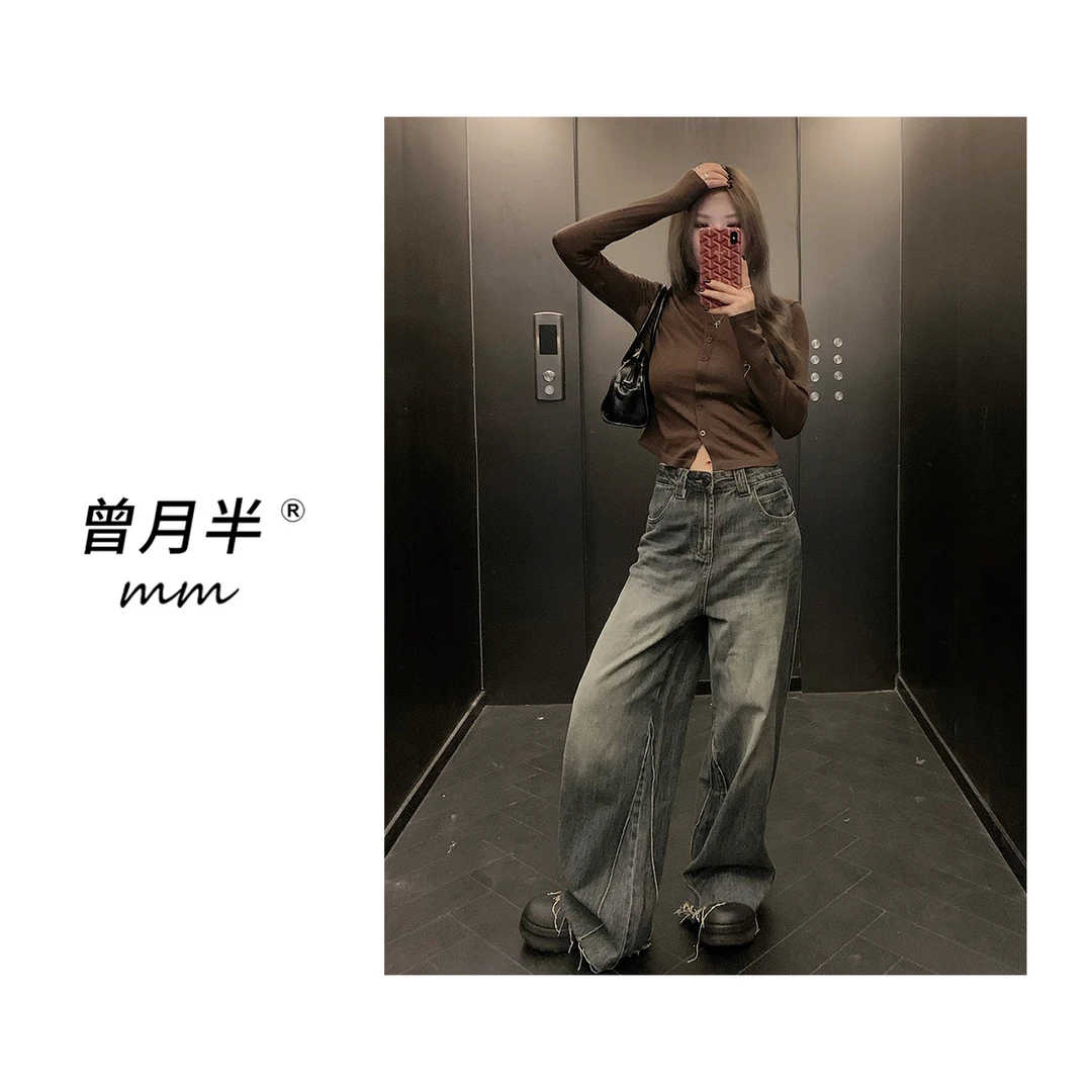 曾月半mm清仓《结构牛仔》版型很强立体侧缝阔腿裤！zk259