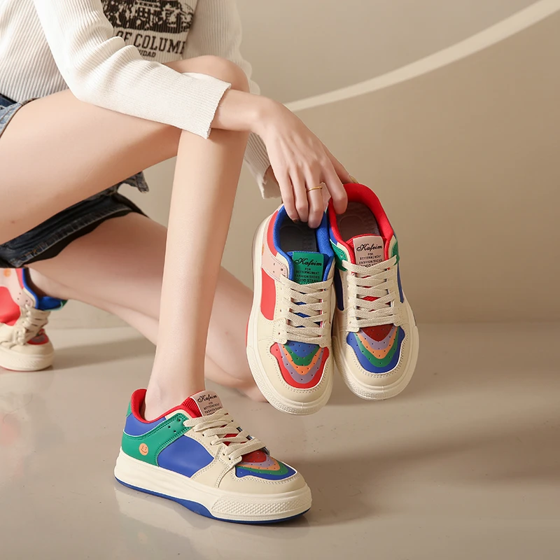 爆款2025新款彩虹鸳鸯鞋AB款休闲板鞋平底洋气时尚欧若风多巴胺风