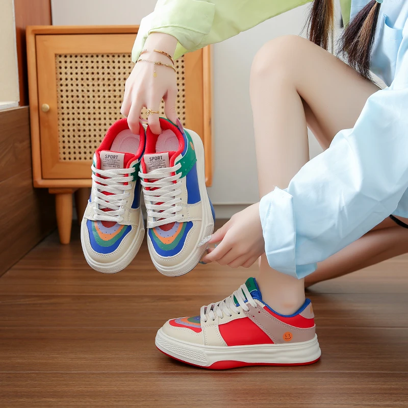 海希彩虹鸳鸯鞋AB款鞋子女款爆款2025新款休闲板鞋小白鞋平底时尚