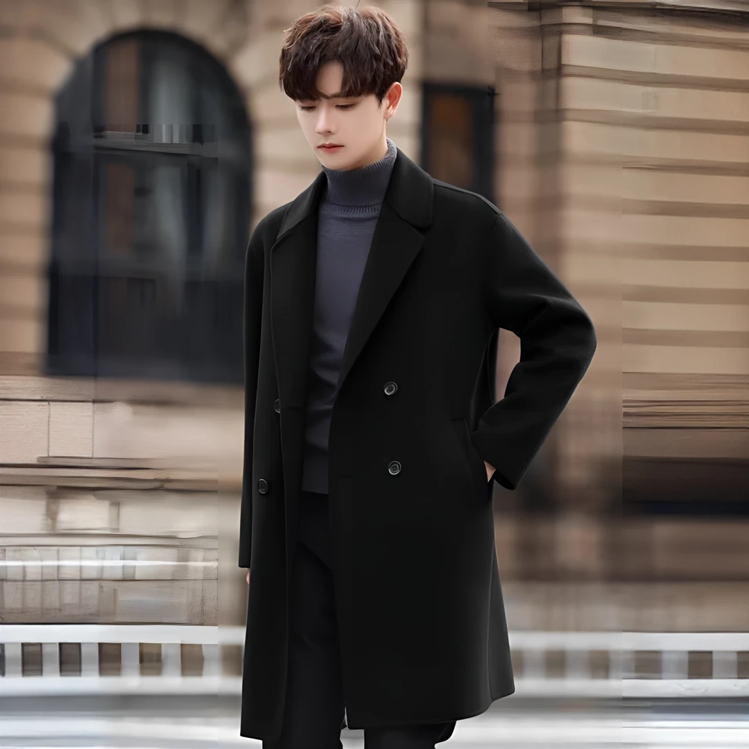 双面呢呢子男外套男士休闲中长款修身商务秋冬羊毛呢