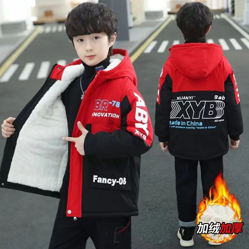 男童冬款加绒加厚外套2024新款中大童冬季棉衣洋气风衣派克服上衣