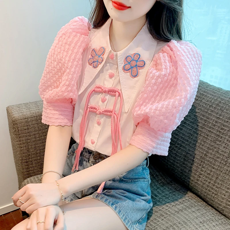 清 2025夏季新款娃娃领法式高级感粉红衫女小个子时尚气质上衣潮