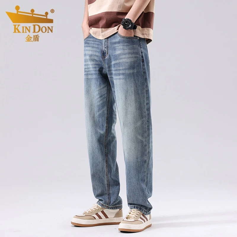 KINDON金盾2024年直筒牛仔裤男高端夏季休闲裤子宽松阔腿凉感百搭