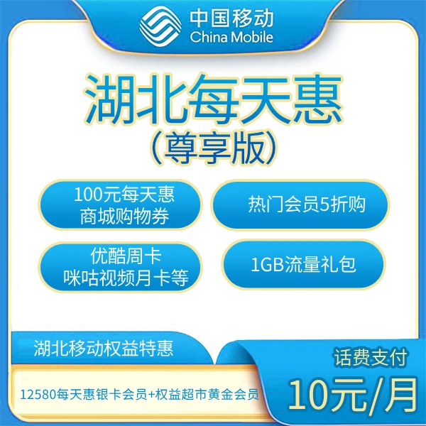 【下单后回复短信办理】湖北移动每天惠尊享版