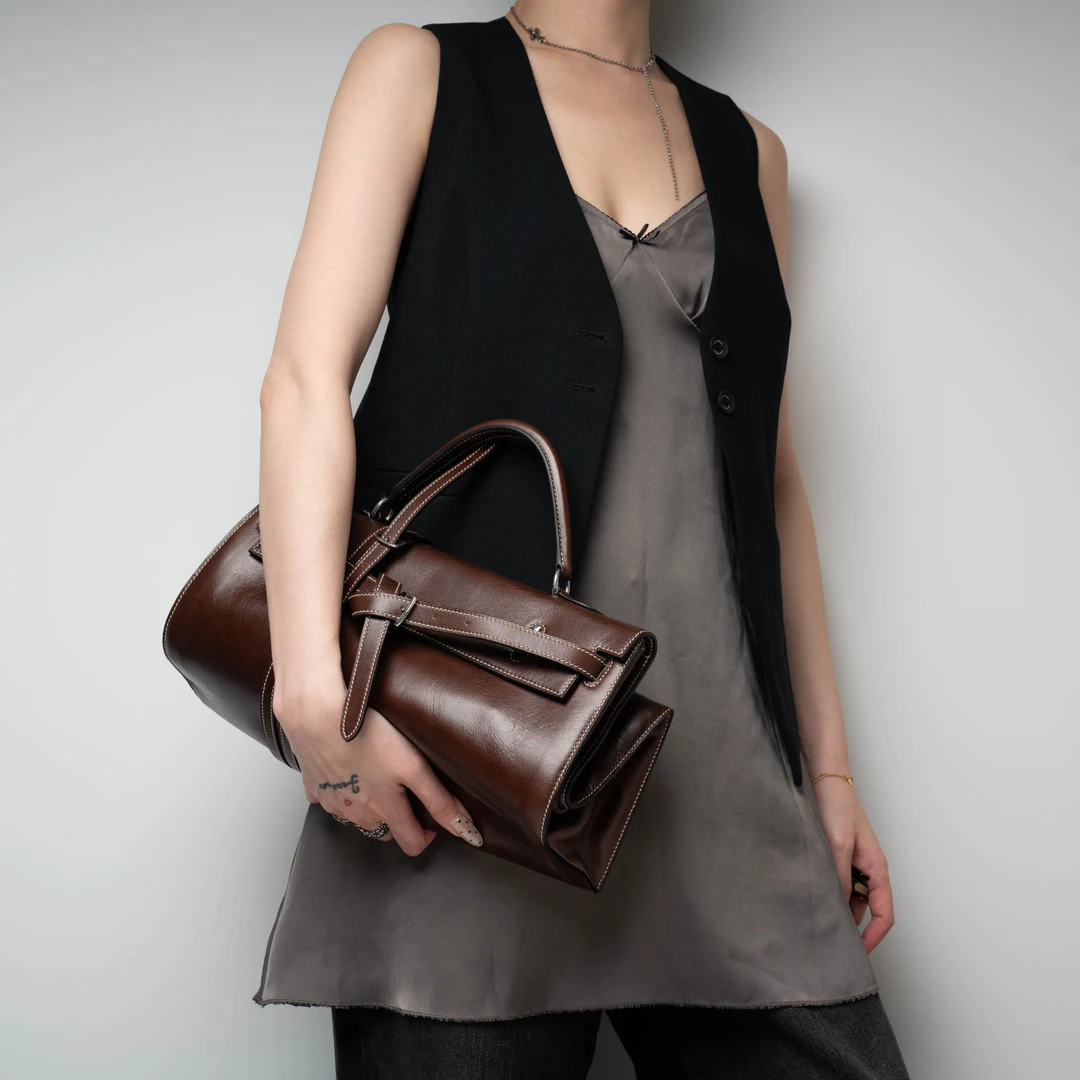 一臣定制H家Kelly flat进口油蜡牛皮秋冬时尚百搭气质质感手提包