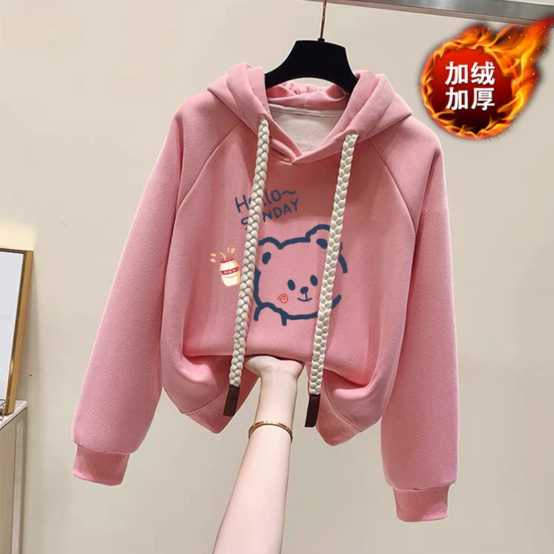 12女童休闲卫衣绒衫秋冬16连帽T恤大童冬季加绒保暖上衣学生18岁