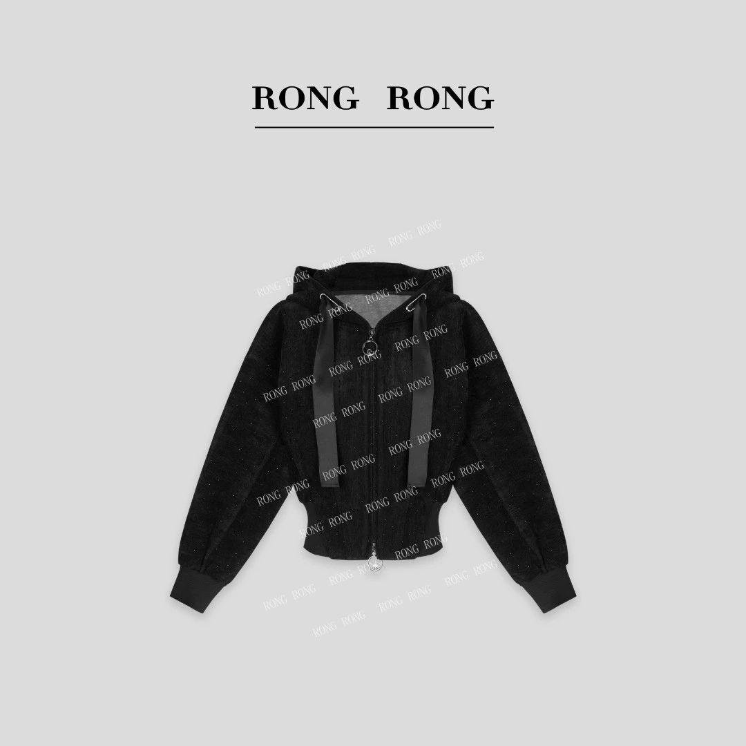 溶溶T【璀璨星河】RONGRONG 复古烫钻连帽绒感收腰休闲外套F25QW211
