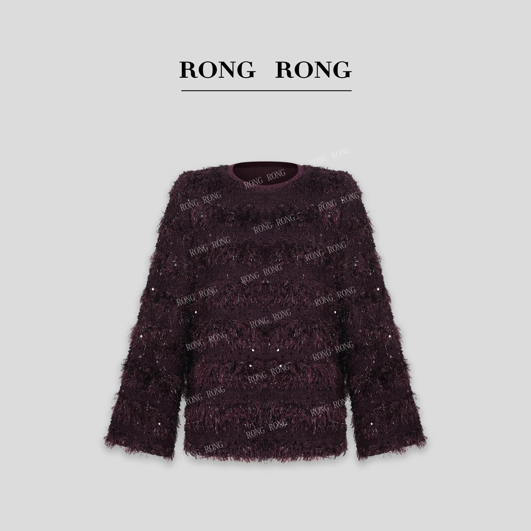 溶溶T【碎星月紫】RONG圆领重工立体羽毛亮片氛围感上衣F25QJ735