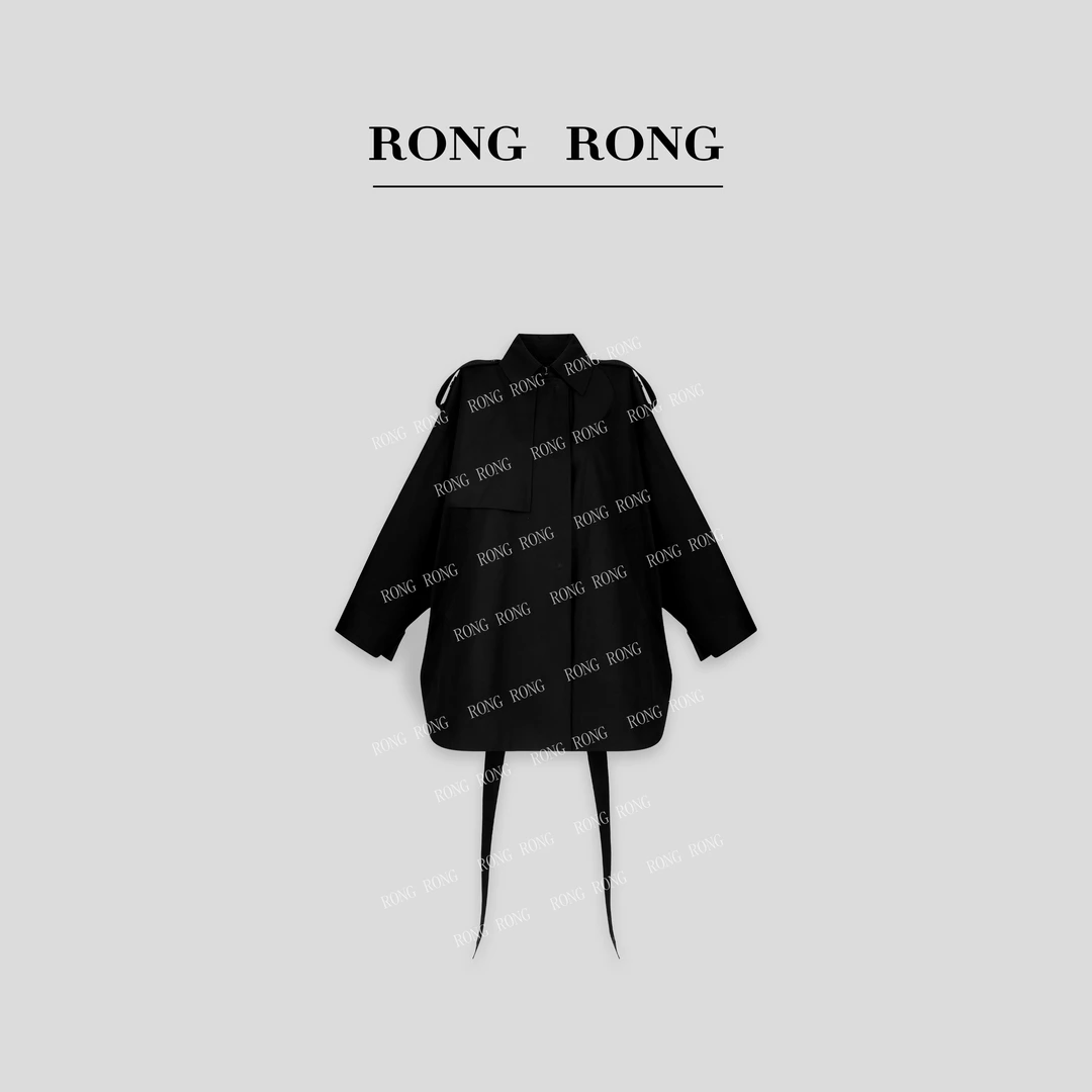 溶溶T【航海少女】RONGRONG 100棉黑色设计感轻奢酷飒风衣女 24D565