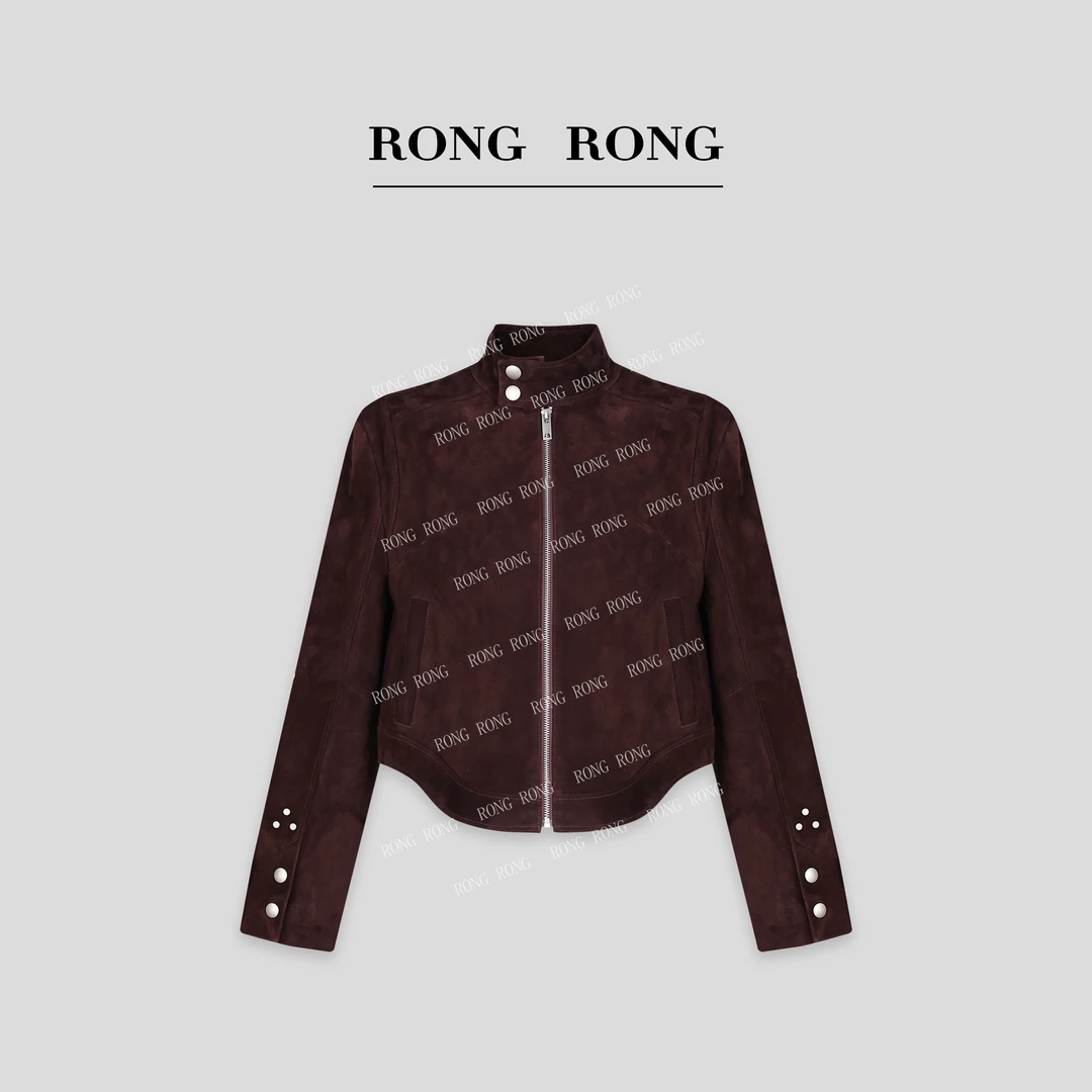 溶溶【炽热星途】RONGRONG 羊皮反绒皮立领复古高级感皮衣外套24305