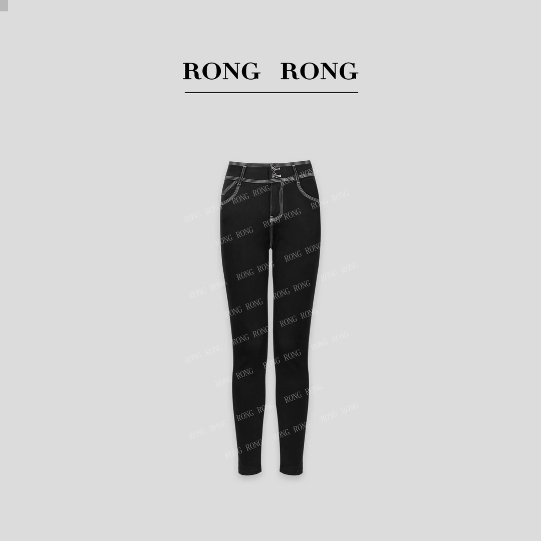 溶溶【纸片腿精】RONGRONG   高腰提臀修腿明线牛仔裤2068-8.4 K001