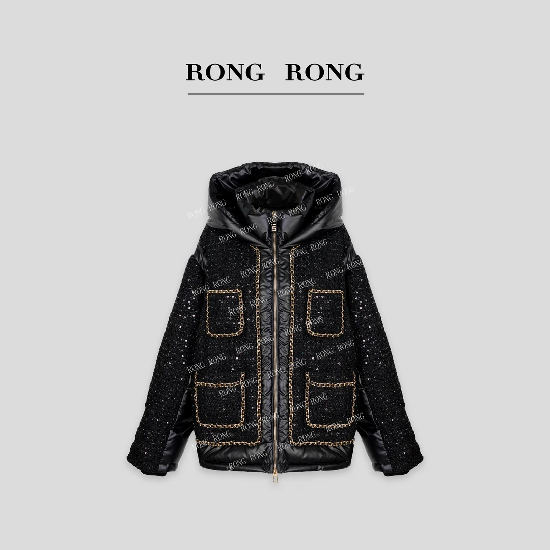 溶溶【一片星辰】RONGRONG 90白鹅绒亮片小香风拼接羽绒服L23D392W