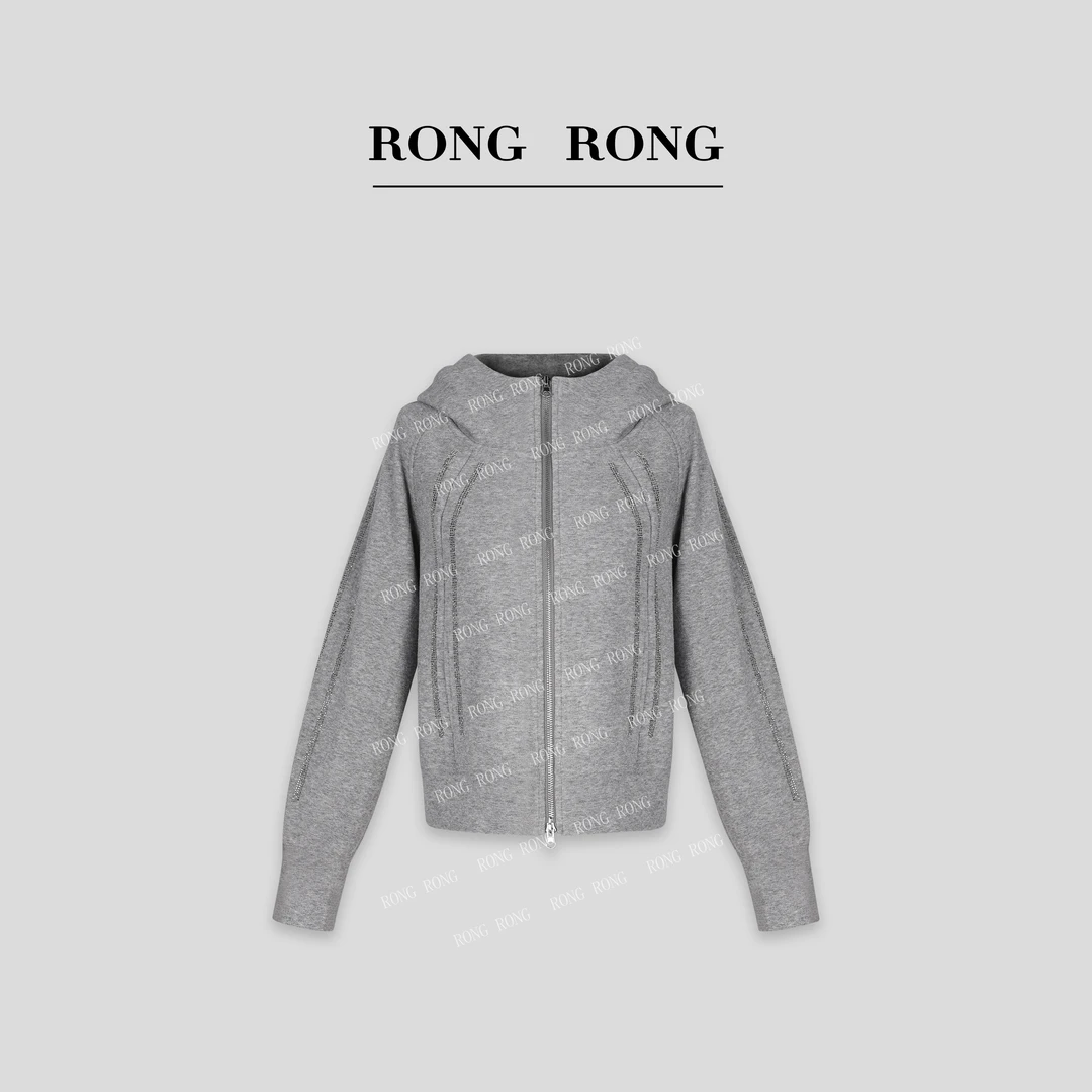 溶溶【灰雾星黛】RONGRONG前中分割线烫钻工艺卫衣外套T-B8965957-1