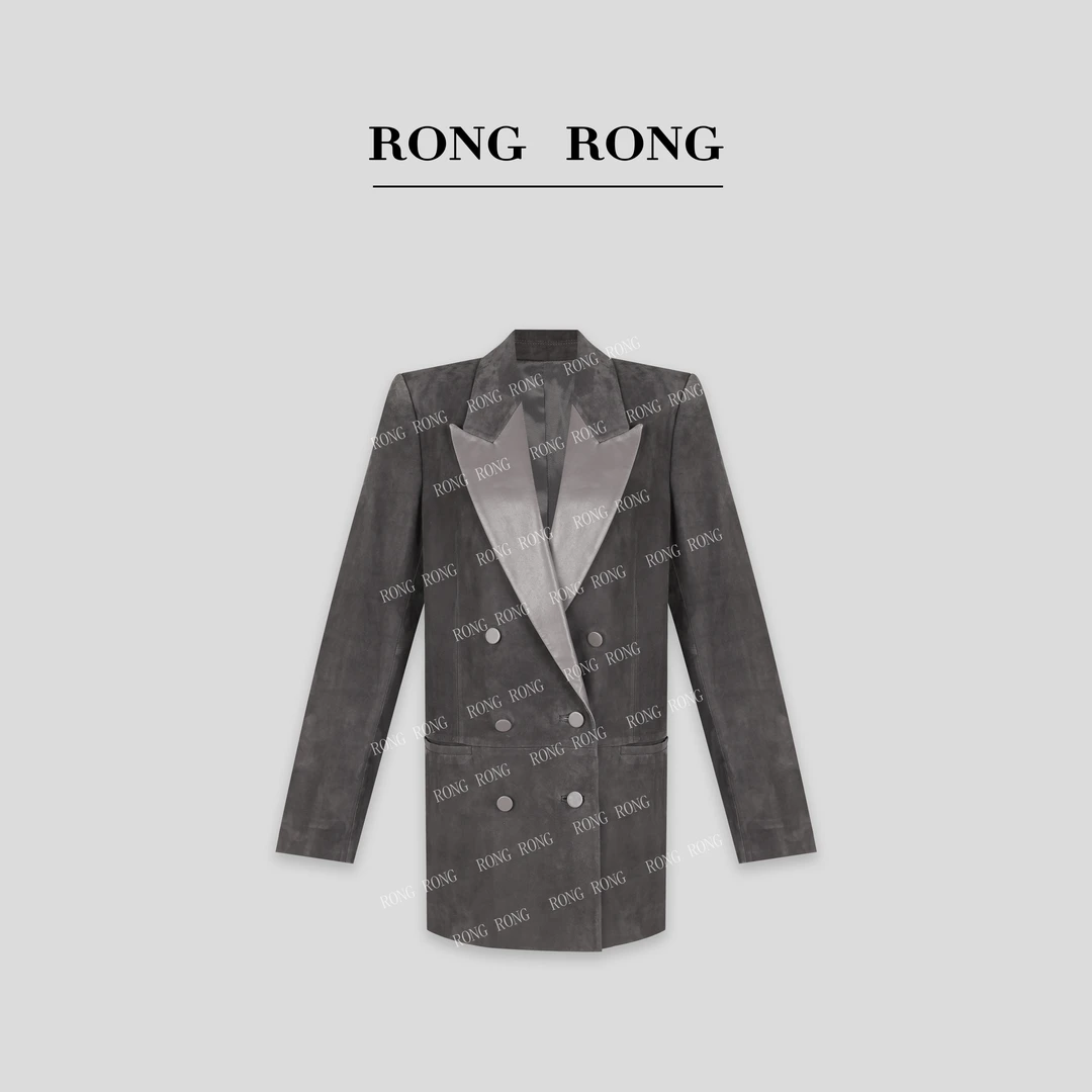 溶溶【烟腔玫瑰】RONGRONG 混种绒面羊皮法式气质经典西装皮衣24028