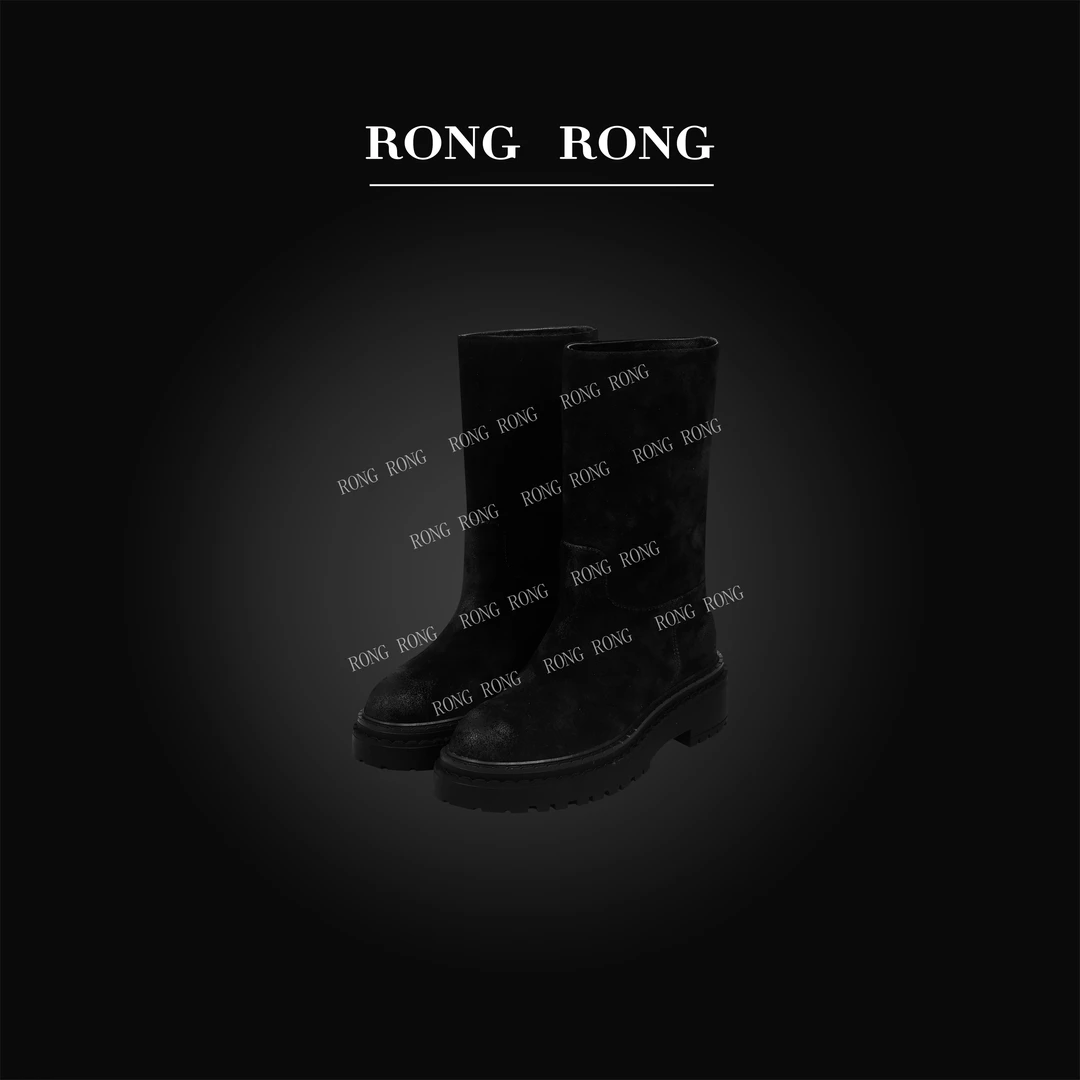 溶溶J RONGRONG 真皮牛反绒复古做旧轻奢中筒靴 RR20243429