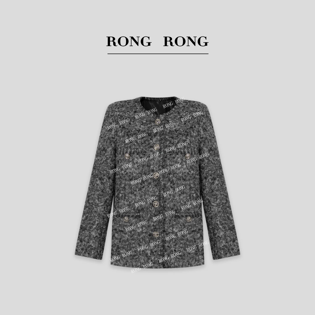 溶溶【雾星银光】RONGRONG 90白鹅绒绵羊毛粗花呢小香风外套 JM8260