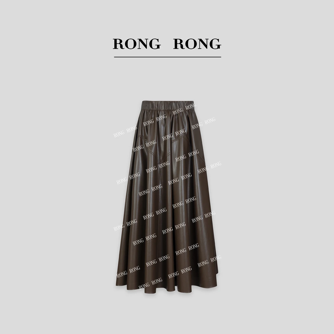 溶溶【朝暮染晚】RONGRONG 赫本风拼接优雅PU半身裙 YJS241M70627