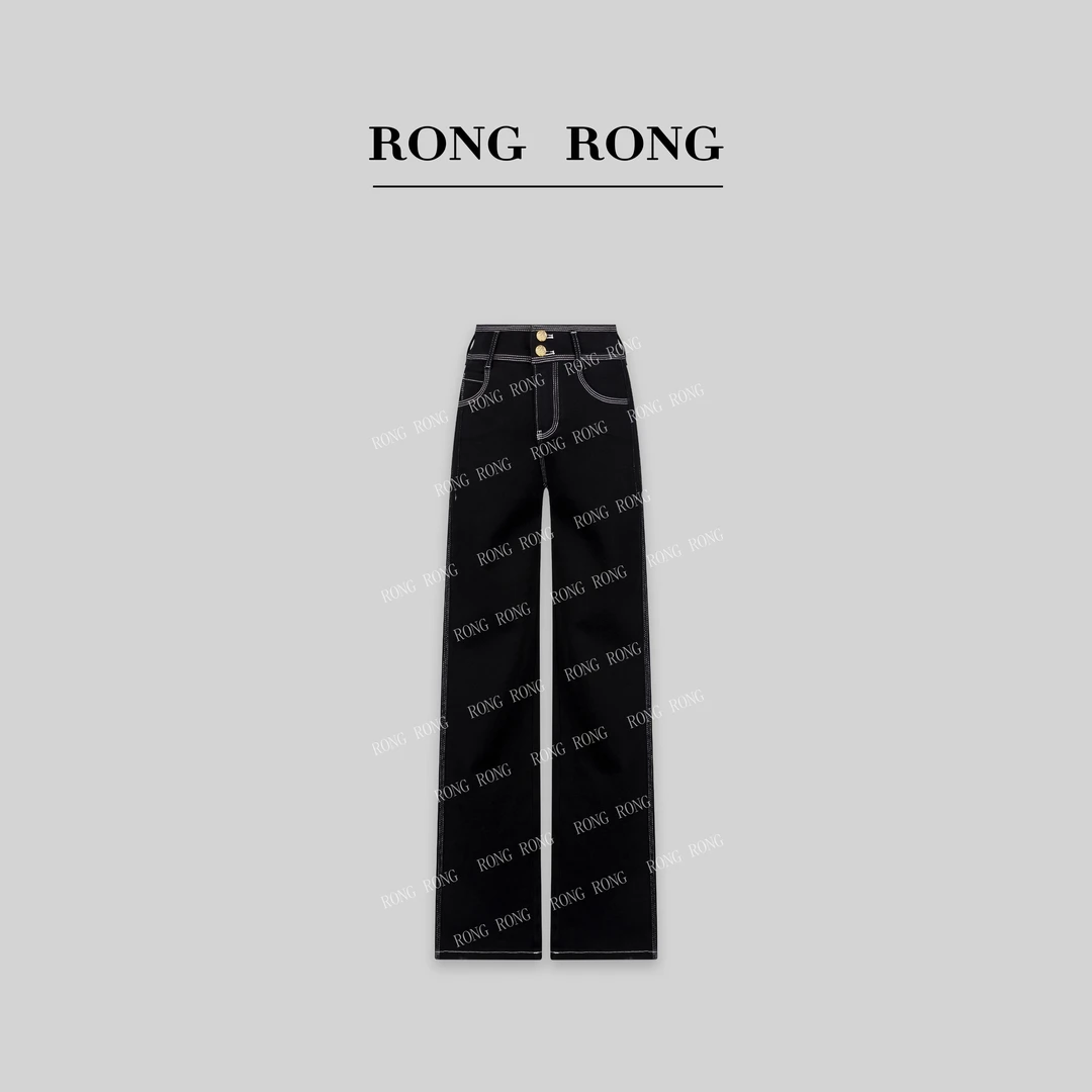 溶溶T【压线裤】RONGRONG  高腰双排扣舒适高弹显瘦修腿压线裤9698