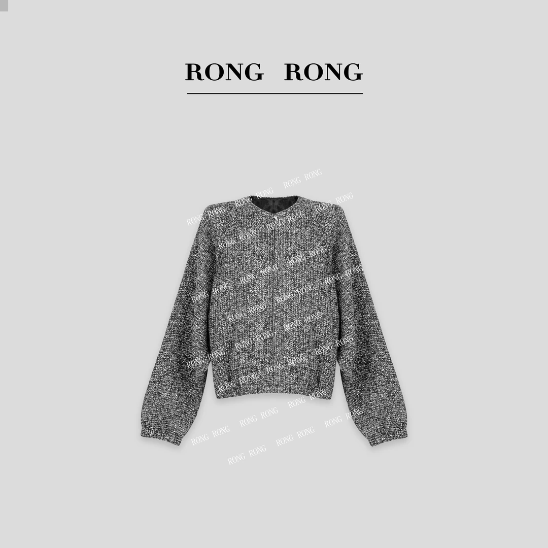溶溶W【灰影银星】RONGRONG圆领蝙蝠袖定制小香风法式休闲外套20244