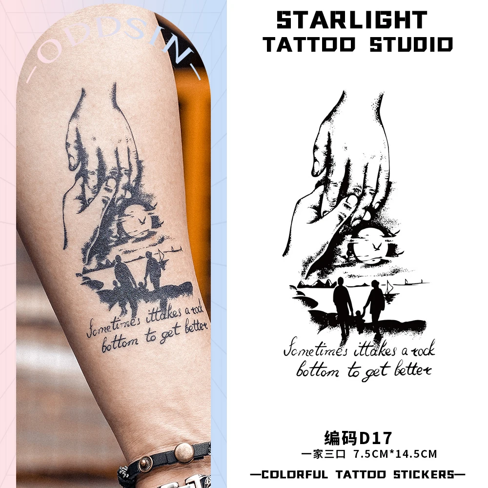 一家四口家庭系列大腿图案果汁给老人贴纸纹身图案纹身贴