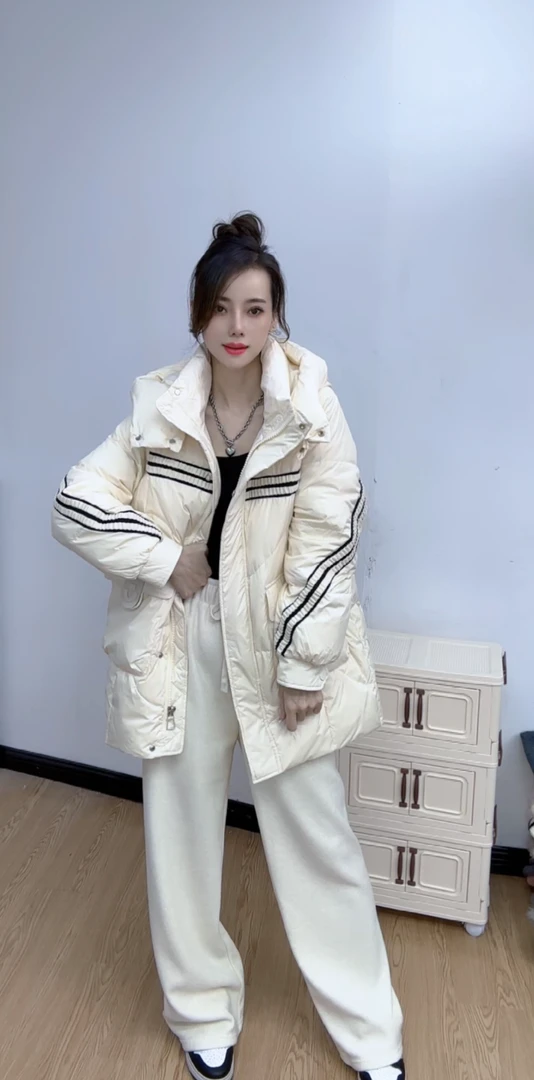 <鑫依阁>高品质织带拼接中长款羽绒服外套6808