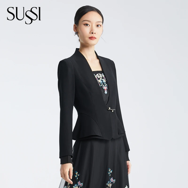 SUSSI/古色24秋季新品黑色百搭气质通勤收腰外套111AY3162392