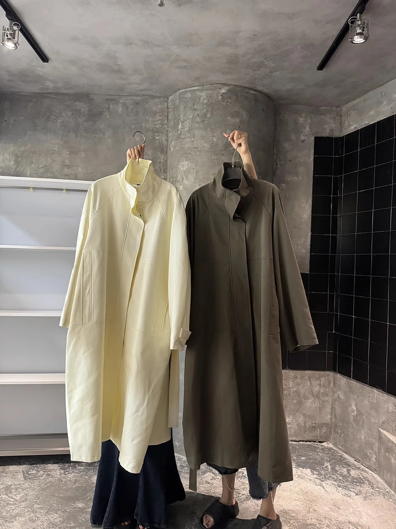 【清】NO退换ONEXH·IN choose u2024秋宽松韩版腰带立领长风衣外套