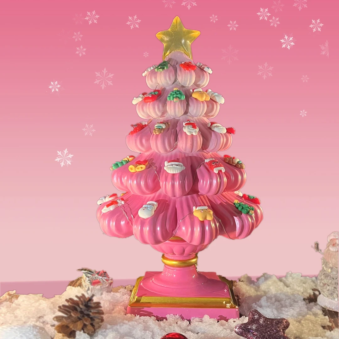 圣诞节粉色圣诞树八音盒音乐盒送朋友女孩装饰摆件小夜灯生日礼物
