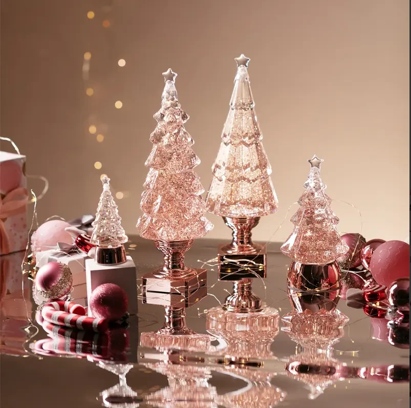 2024新款桌面迷你小发光树密封圣诞节装饰品摆件氛围装饰灯布置