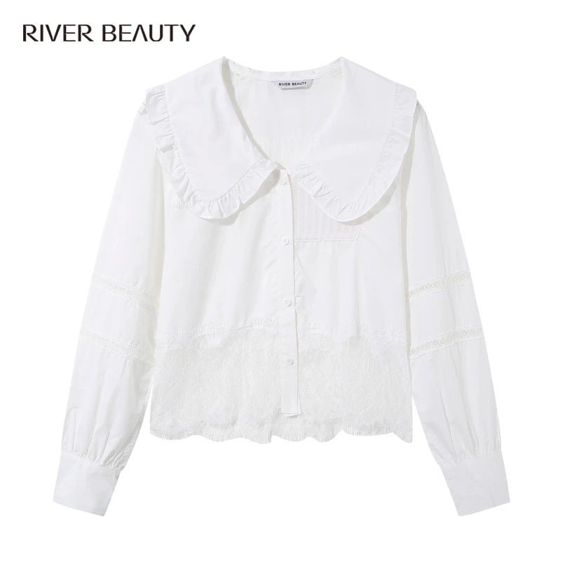 【粉丝专享】RB 新款设计感娃娃领纯棉白色衬衫 RC22147867