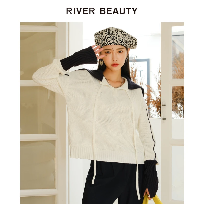 【赵老板专属】RB 海军领拼色长袖针织衫学院风针织衫 RZ21407701