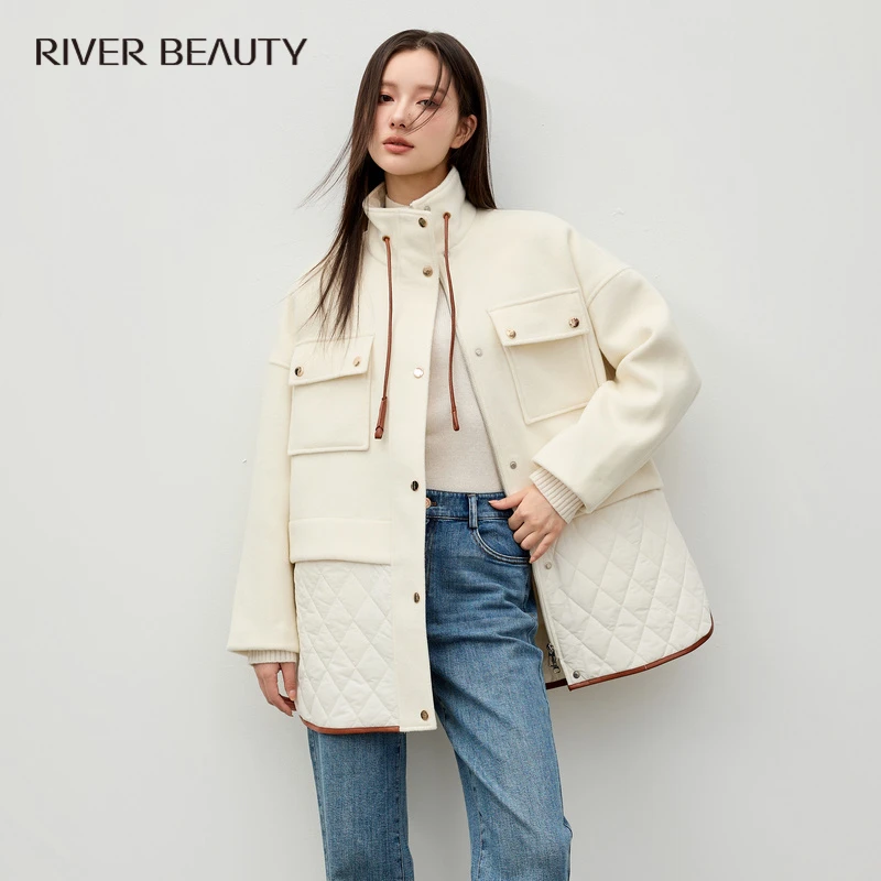 【小云总专属】RB 冬季新款米白色时尚设计感毛呢大衣 RD22428615