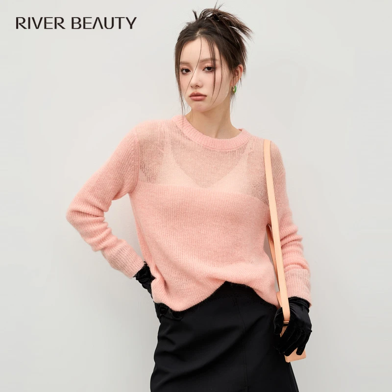 【粉丝专享】RB 新款时尚气质圆领长袖百搭打底女士针织毛衣 9601