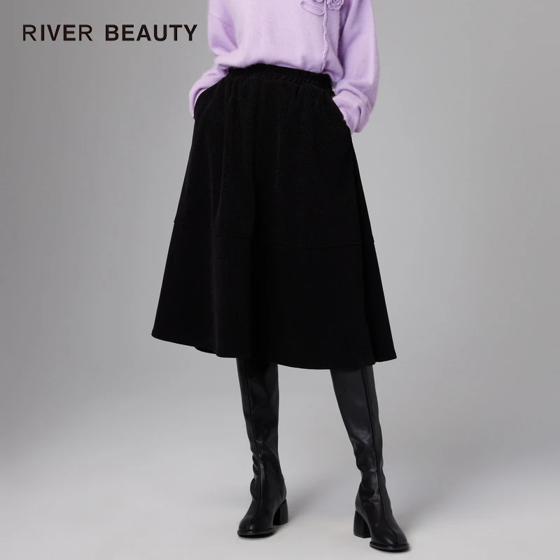 【粉丝专享】RB 百搭黑色裙子女a字不规则半身裙 RQ01146078