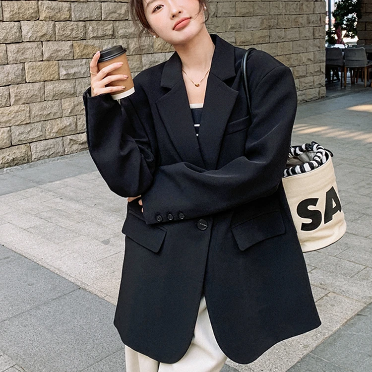 黑色韩版小西装女2025春秋新款高级宽松气质百搭显瘦网红西服上衣