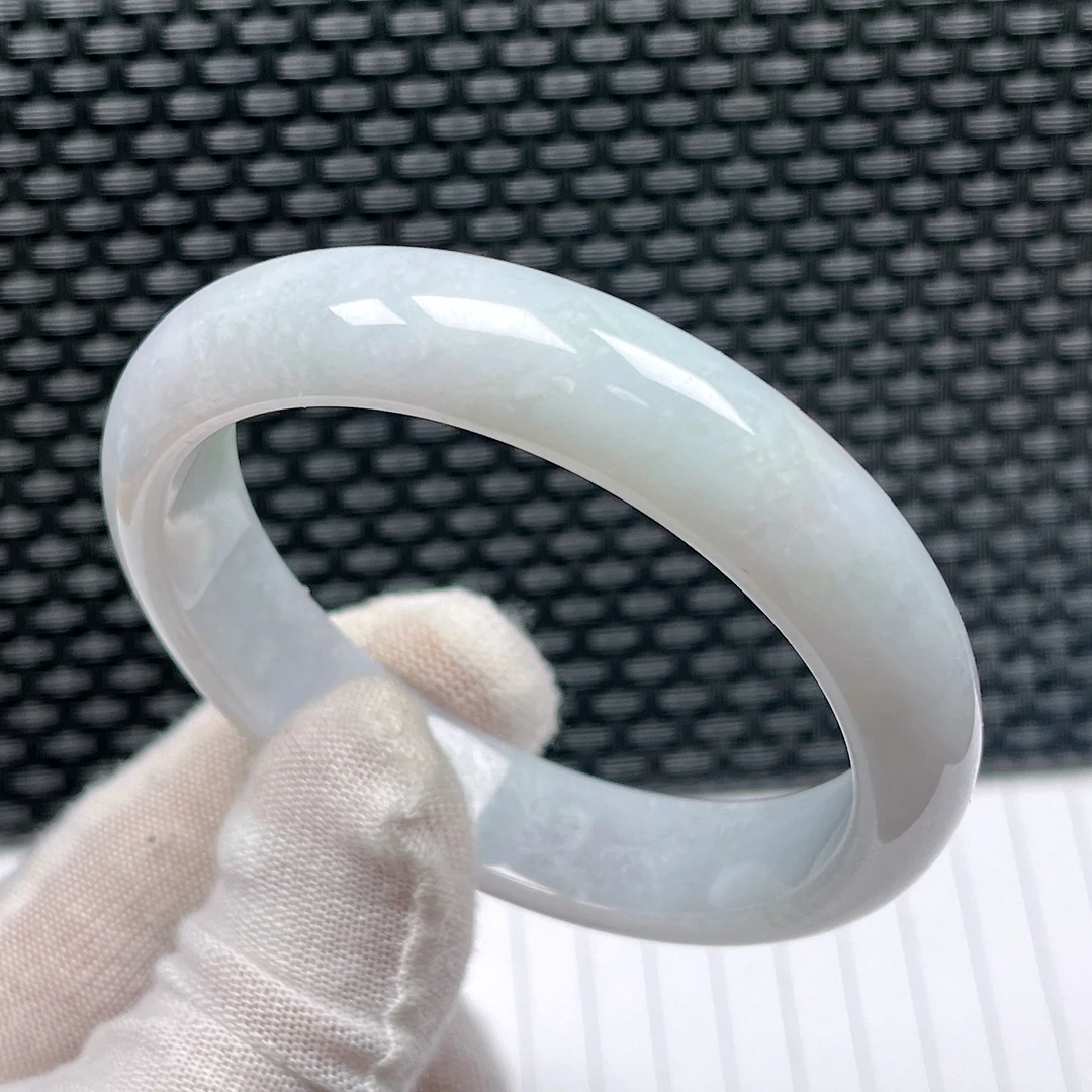 清货*57圈口女士天然翡翠细腻水润白月光加厚手镯玉镯子女款54.65