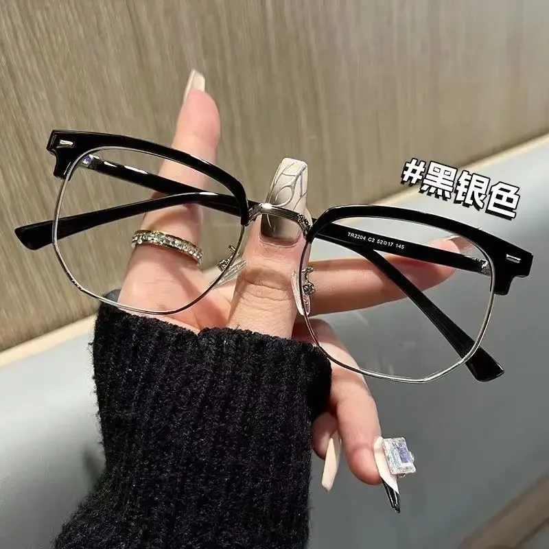 回头率超高！潮流复古半框近视眼镜防蓝光可配度数平光镜素颜男女