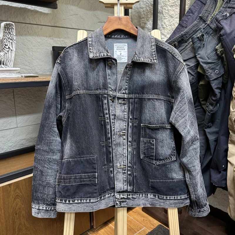【捡漏】2323#14盎司重水洗刀割不规则古布拼接牛仔外套