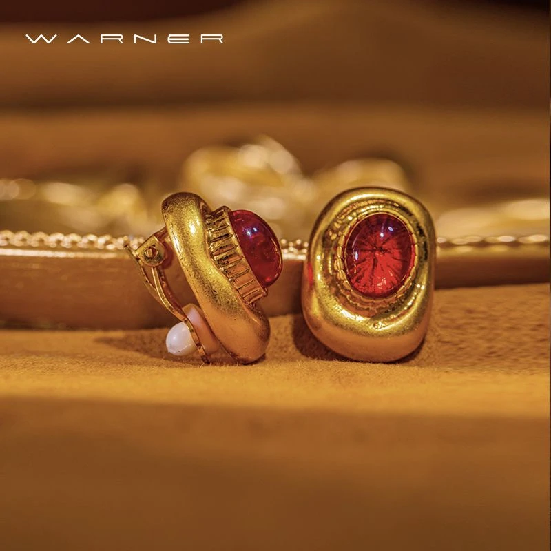 铜合金耳饰 中古风复古红琉璃耳钉