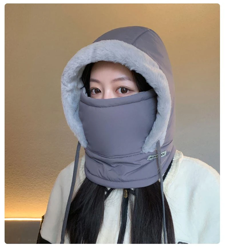 冬季一体百搭保暖护耳护脖摇粒绒材质雷锋帽女全脸防风骑车开车头
