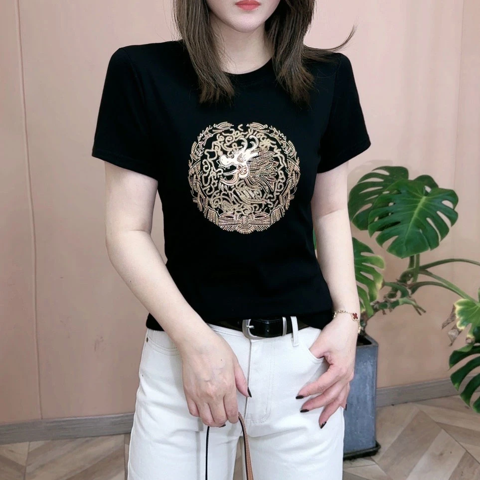 2024春季新品时尚打底衫百搭显瘦潮流洋气短袖T恤女士上衣3420