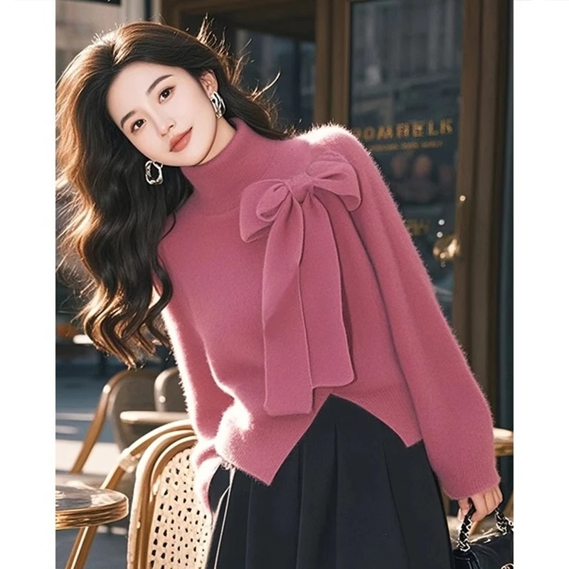 高级感超好看慵懒风针织衫女秋季新款不规则加厚修身显瘦毛衣上衣