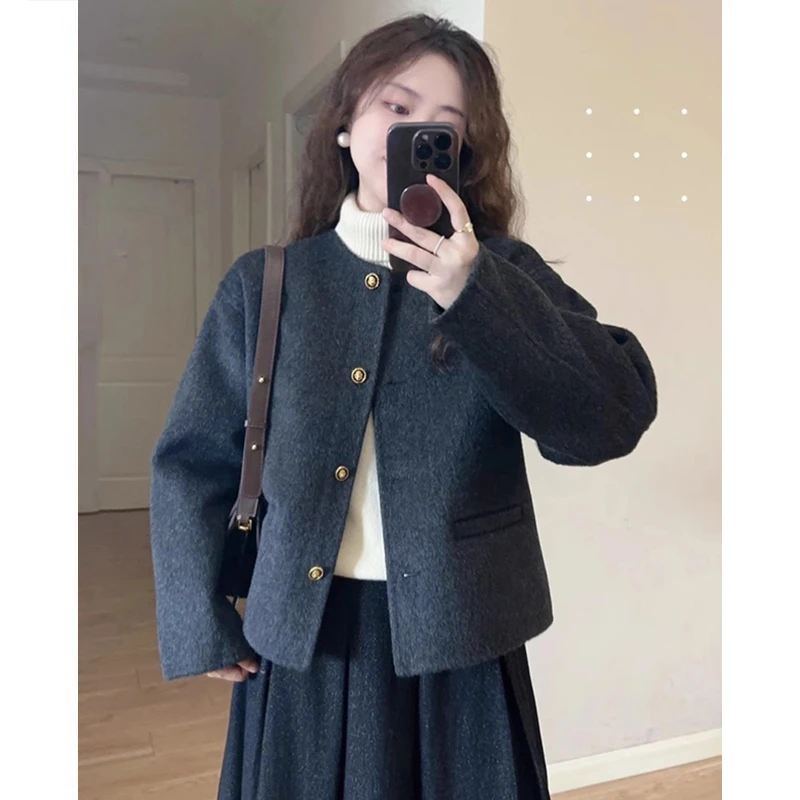 小香风时尚毛呢外套女秋冬新款高级感百搭小个子短款呢子大衣